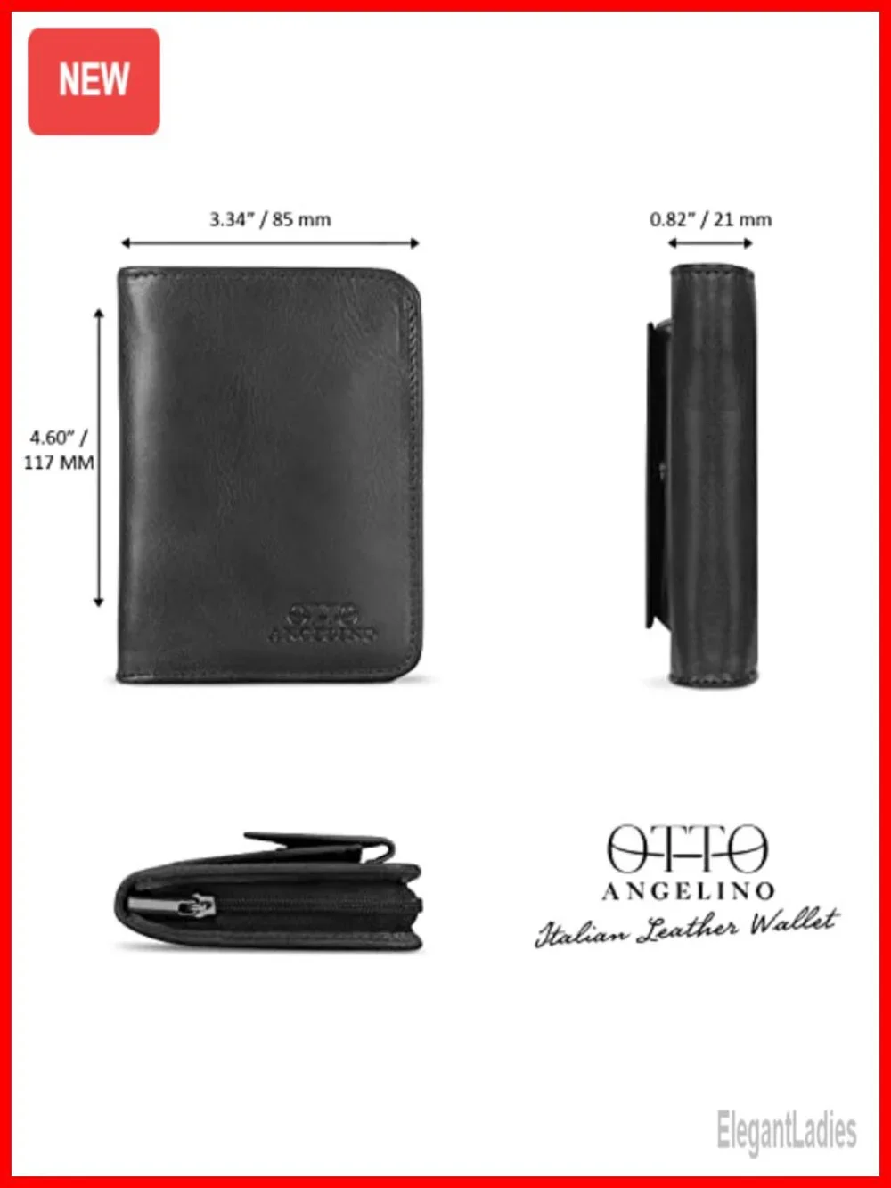 RFID Blocking Zippered Bifold Wallet - Italian Cowhide Leather - Slim Travel